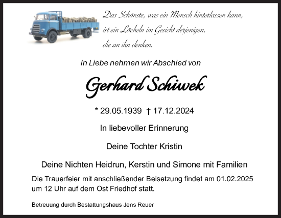 Traueranzeige von Gerhard Schiwek von Volksstimme Magdeburg