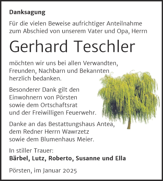 Traueranzeige von Gerhard Teschler von Trauerkombi Weißenfels