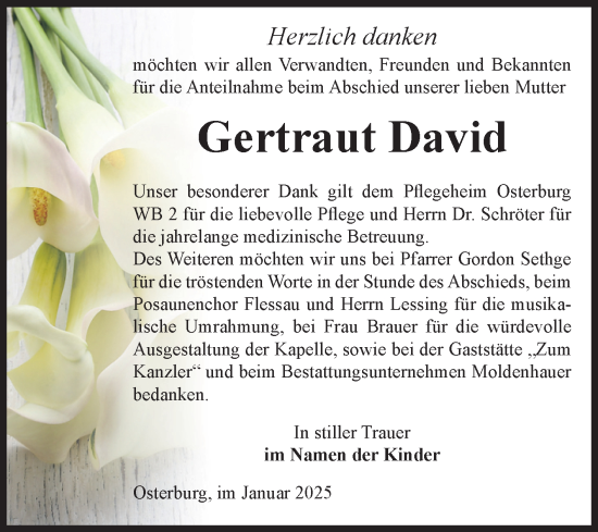 Traueranzeige von Gertraut David von Volksstimme Altmark Ost