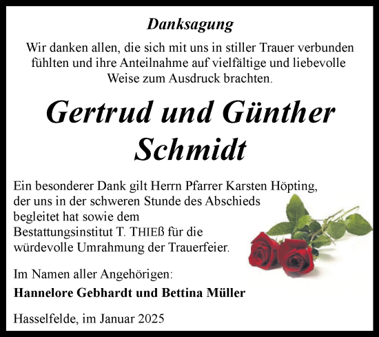 Traueranzeige von Gertrud und Günther Schmidt von Volksstimme Wernigerode