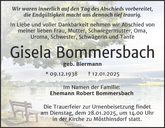 Traueranzeige von Gisela Bommersbach von Mitteldeutsche Zeitung Halle/Saalkreis