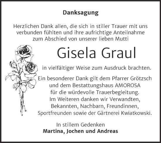 Traueranzeige von Gisela Graul von Trauerkombi Dessau