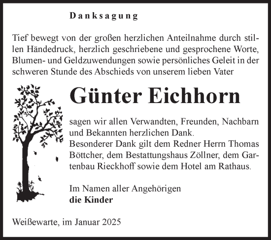 Traueranzeige von Günter Eichhorn von Volksstimme Altmark Ost