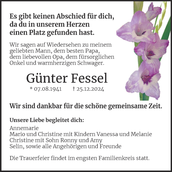 Traueranzeige von Günter Fessel von Trauerkombi Bitterfeld