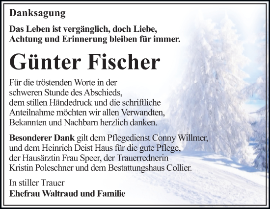 Traueranzeige von Günter Fischer von Trauerkombi Dessau