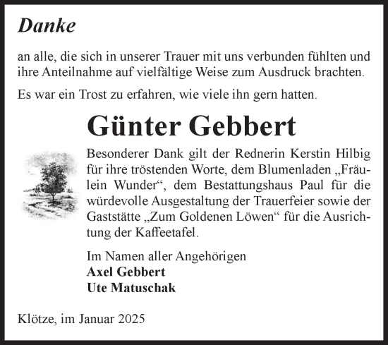 Traueranzeige von Günter Gebbert von Volksstimme Altmark West