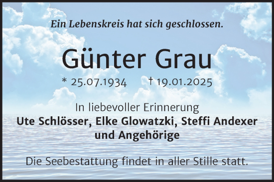 Traueranzeige von Günter Grau von Trauerkombi Wittenberg