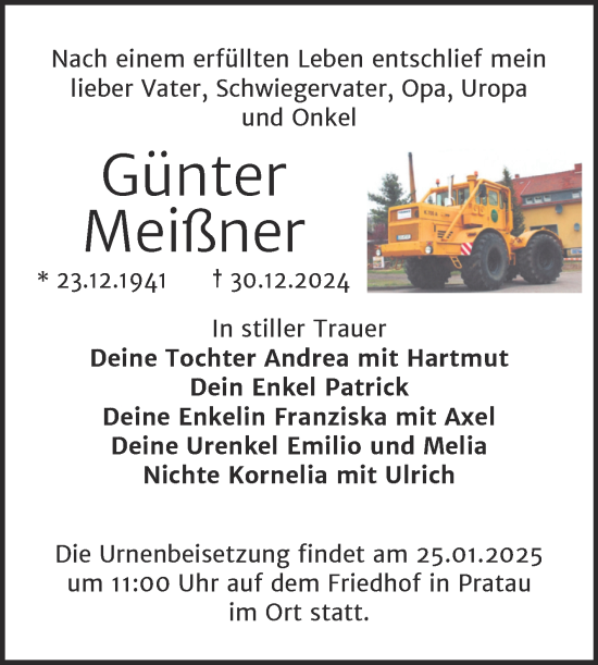 Traueranzeige von Günter Meißner von Trauerkombi Wittenberg