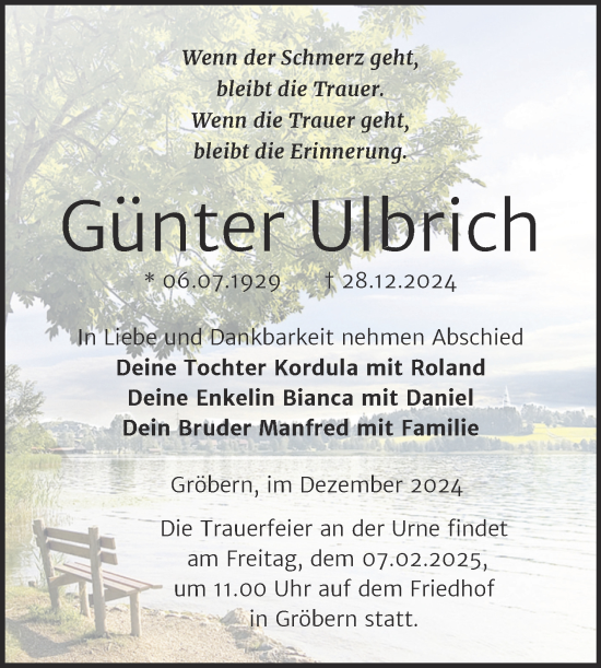 Traueranzeige von Günter Ulbrich von Trauerkombi Bitterfeld