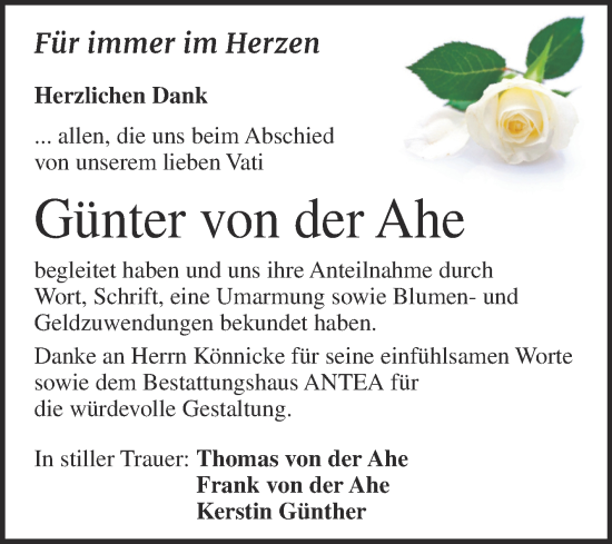Traueranzeige von Günter von der Ahe von Trauerkombi Weißenfels
