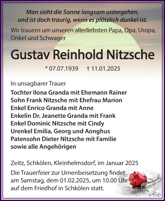 Traueranzeige von Gustav Reinhold Nitzsche von Trauerkombi Zeitz