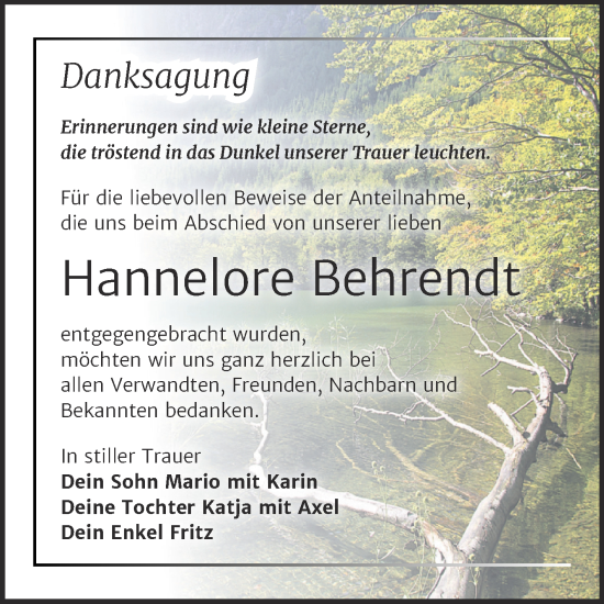 Traueranzeige von Hannelore Behrendt von Trauerkombi Wittenberg