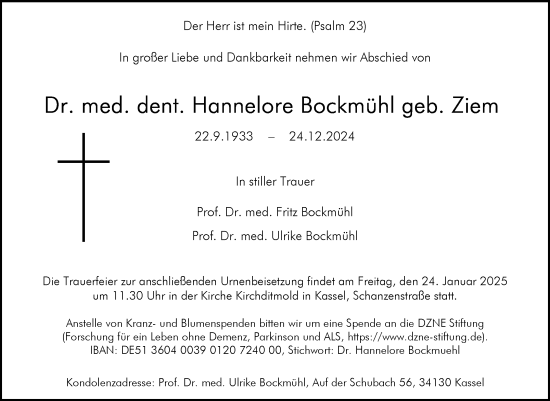 Traueranzeige von Hannelore Bockmühl von Volksstimme Altmark Ost