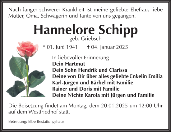 Traueranzeige von Hannelore Schipp von Volksstimme Magdeburg