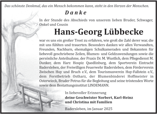 Traueranzeige von Hans-Georg Lübbecke von Volksstimme Halberstadt