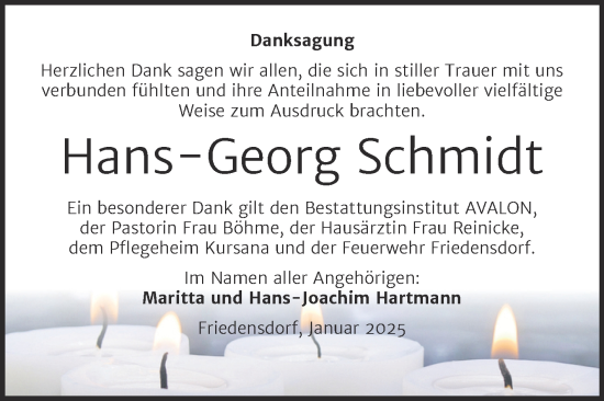 Traueranzeige von Hans-Georg Schmidt von Trauerkombi Merseburg