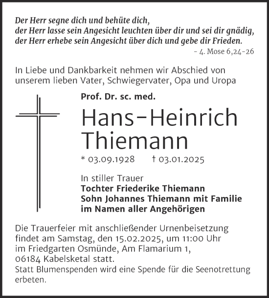 Traueranzeige von Hans-Heinrich Thiemann von Mitteldeutsche Zeitung Halle/Saalkreis