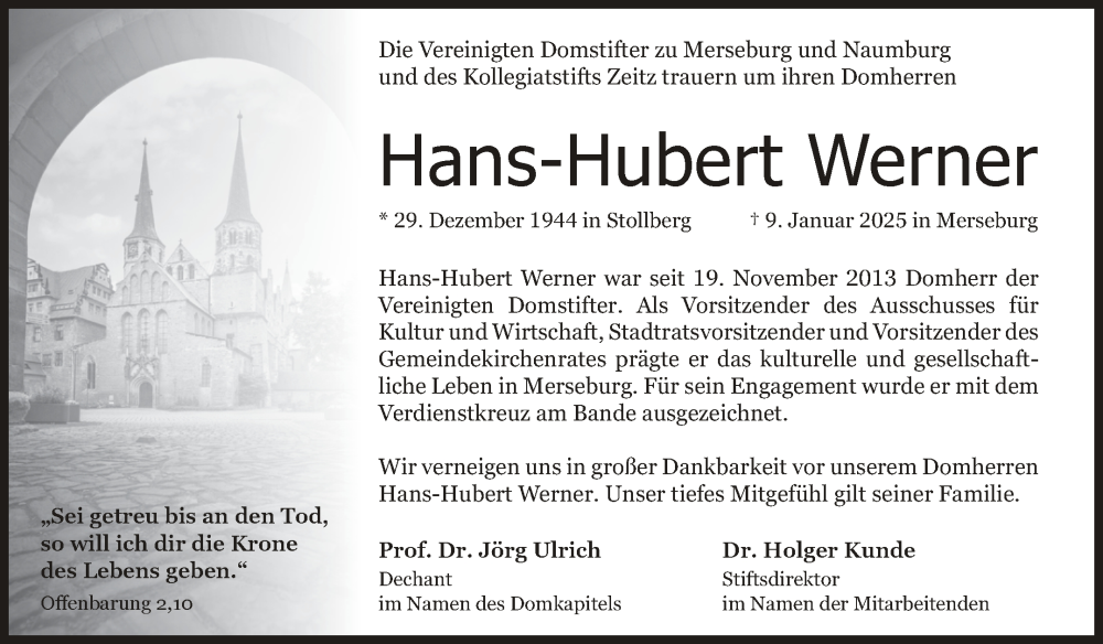  Traueranzeige für Hans-Hubert Werner vom 18.01.2025 aus Naumburger Tageblatt