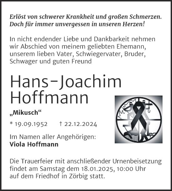 Traueranzeige von Hans-Joachim Hoffmann von Trauerkombi Bitterfeld