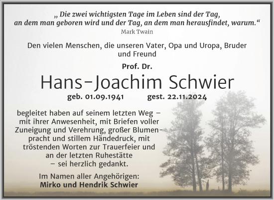 Traueranzeige von Hans-Joachim Schwier von Trauerkombi Köthen
