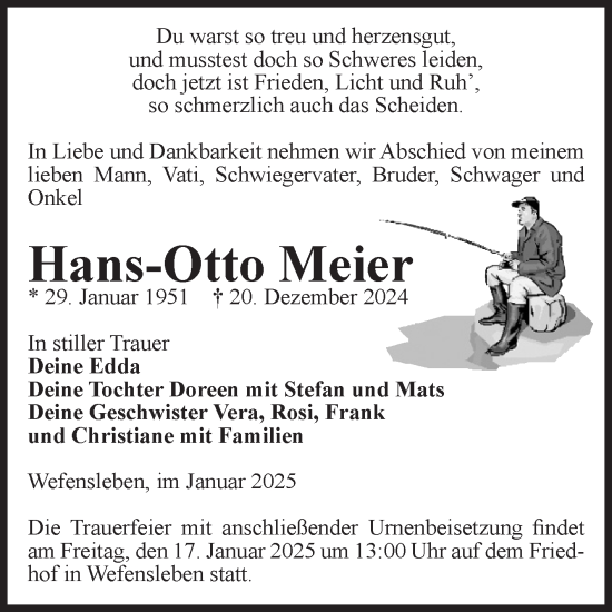 Traueranzeige von Hans-Otto Meier von Volksstimme Oschersleben/Wanzleben