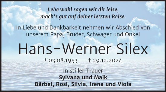 Traueranzeige von Hans-Werner Silex von Trauerkombi Bernburg