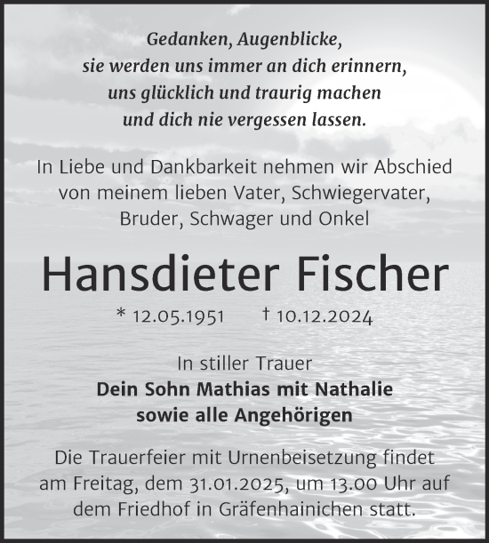 Traueranzeige von Hansdieter Fischer von Trauerkombi Wittenberg