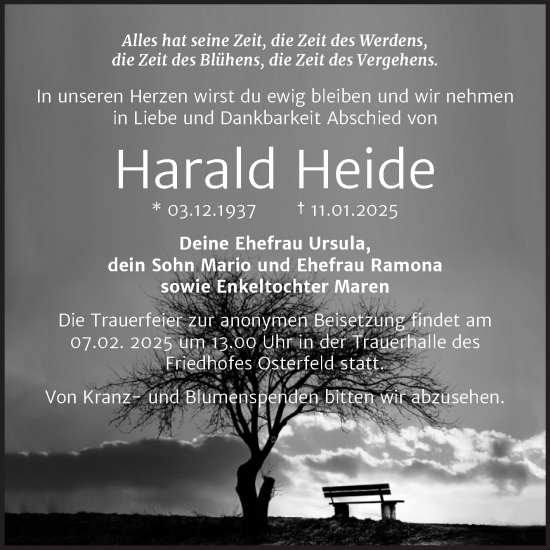 Traueranzeige von Harald Heide von Trauerkombi Zeitz