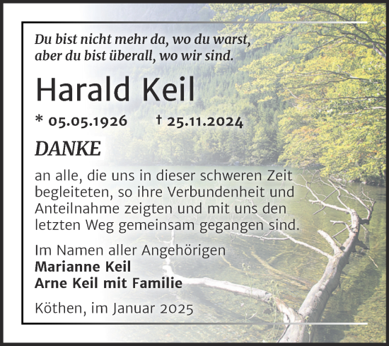 Traueranzeige von Harald Keil von Trauerkombi Köthen