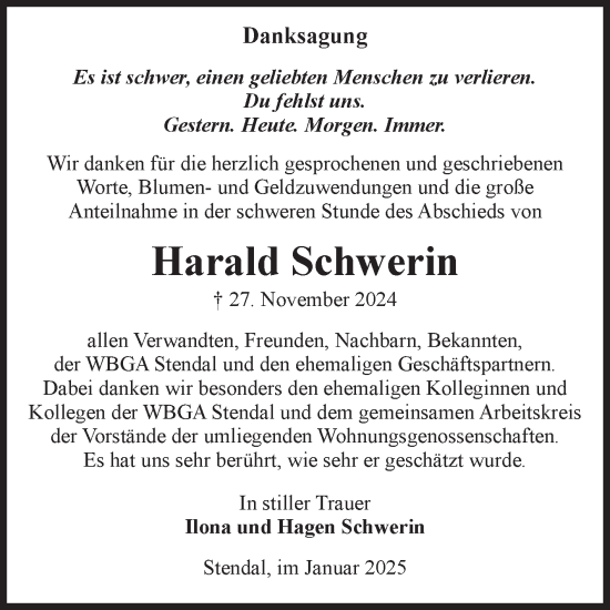 Traueranzeige von Harald Schwerin von Volksstimme Altmark Ost