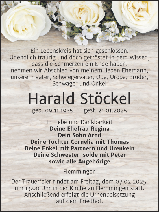 Traueranzeige von Harald Stöckel von Naumburger Tageblatt