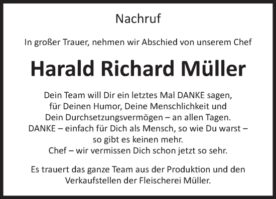 Traueranzeige von Harald Richard Müller von Volksstimme Wernigerode