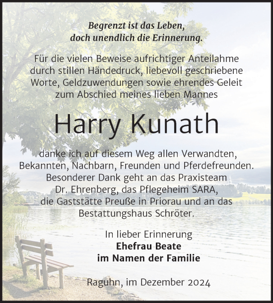 Traueranzeige von Harry Kunath von Trauerkombi Bitterfeld