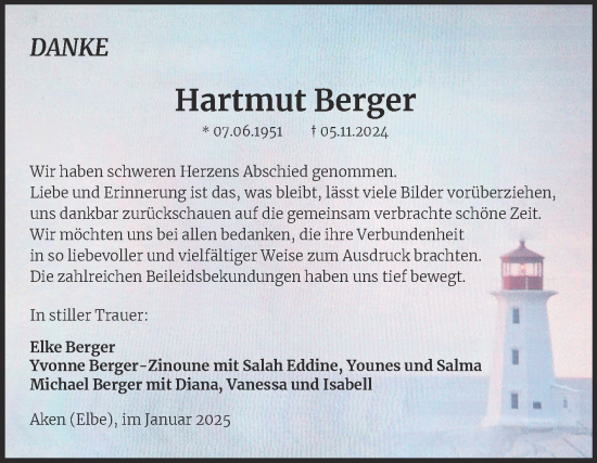 Traueranzeige von Hartmut Berger von Trauerkombi Köthen