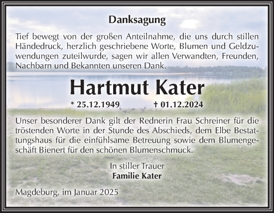 Traueranzeige von Hartmut Kater von Volksstimme Magdeburg