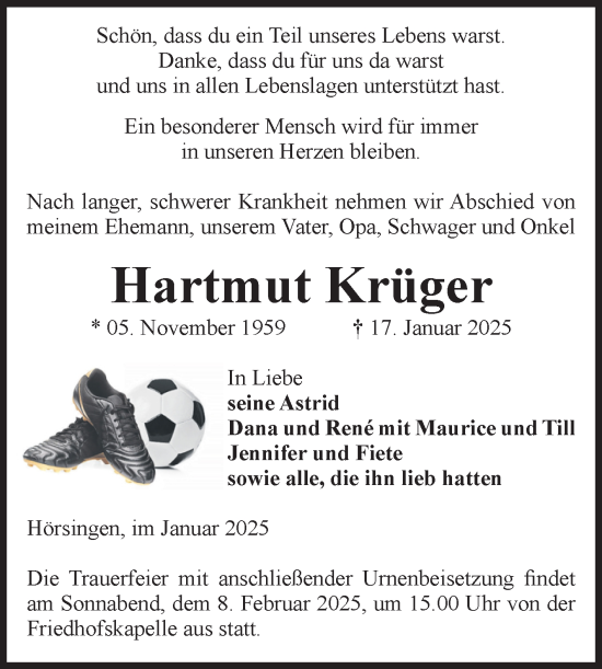 Traueranzeige von Hartmut Krüger von Volksstimme Haldensleben/Wolmirstedt