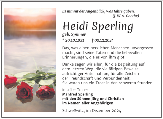 Traueranzeige von Heidi Sperling von Trauerkombi Weißenfels