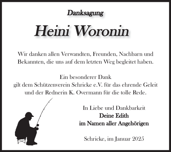 Traueranzeige von Heini Woronin von Volksstimme Haldensleben/Wolmirstedt