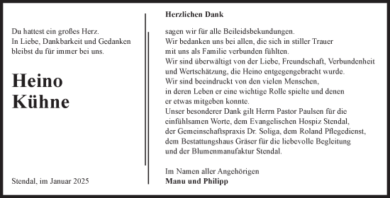 Traueranzeige von Heino Kühne von Volksstimme Altmark Ost