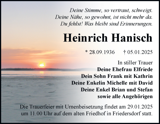 Traueranzeige von Heinrich Hanisch von Trauerkombi Bitterfeld