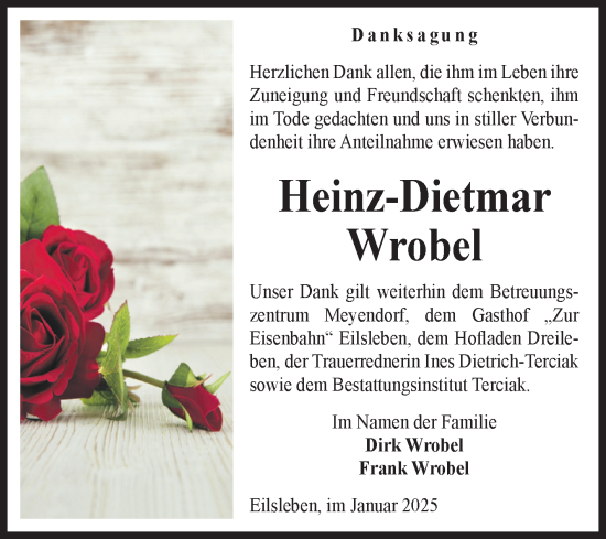 Traueranzeige von Heinz-Dietmar Wrobel von Volksstimme Oschersleben/Wanzleben