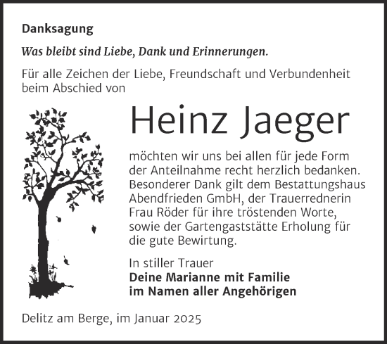 Traueranzeige von Heinz Jaeger von Trauerkombi Merseburg