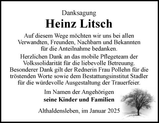 Traueranzeige von Heinz Litsch von Volksstimme Haldensleben/Wolmirstedt