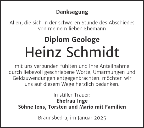 Traueranzeige von Heinz Schmidt von Trauerkombi Merseburg