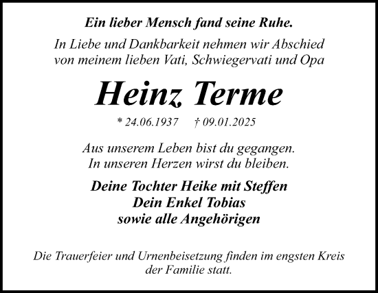 Traueranzeige von Heinz Terme von Trauerkombi Dessau