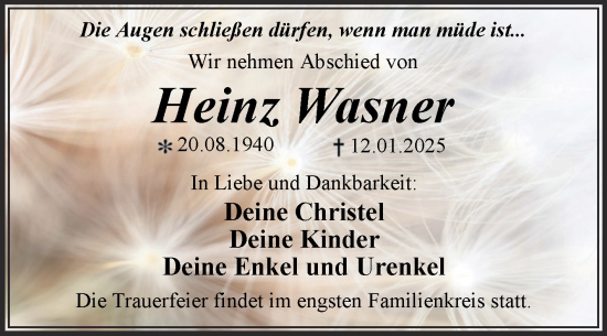 Traueranzeige von Heinz Wasner von Trauerkombi Dessau
