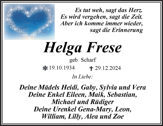 Traueranzeige von Helga Frese von Trauerkombi Dessau
