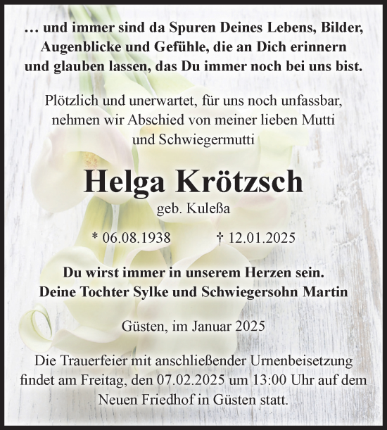 Traueranzeige von Helga Krötzsch 