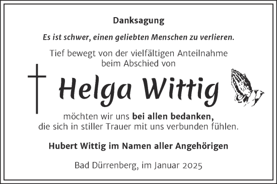 Traueranzeige von Helga Wittig von Trauerkombi Merseburg