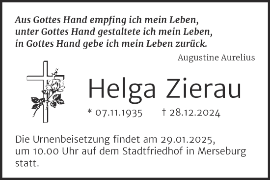Traueranzeige von Helga Zierau von Trauerkombi Merseburg